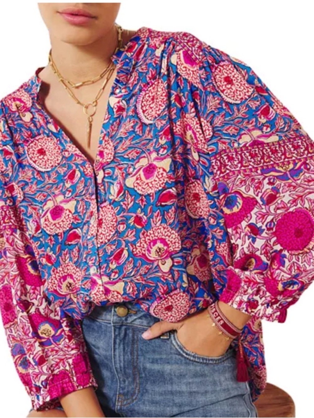 ba&sh Floral Puff-Sleeve Blouse vlad top size medium